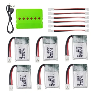 Image de ZYGY 6PCS 3.7V 220mah Li Batterie &amp; 1PCS Chargeur d&#039;équilibre 6 en 1 pour E010 E010C E011 E011C E013 GoolRC T36 NINHUI NH010 F36 H36 HS210 SANROCK GD65A ATOYX AT 66 de Drone