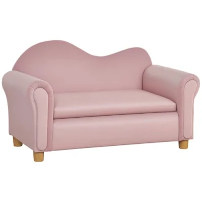 Image de HOMCOM canapé enfant avec espace de rangement, jeu pour enfants, 2 places enfants 3 à 5 ans, meubles en non tissé néerlandais, rose, 84 x 41,5 48,5 cm
