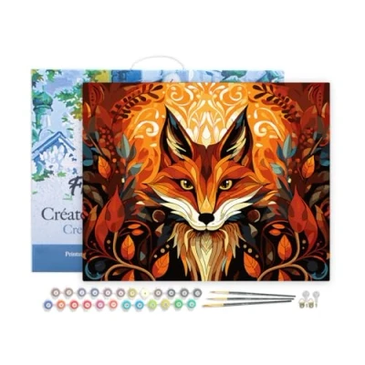 Image de Figured&#039;Art Peinture par Numéro Adulte avec Cadre Renard Art Déco Activité Manuelle Kit de Loisir Créatif DIY d&#039;Art Complet 40x50cm toile tendue sur châssis