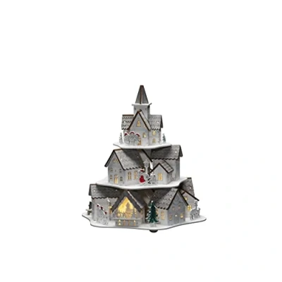 Image de Konstsmide 3256 210 Maisons en bois avec fonction d&#039;alimentation sélectionnable, minuterie 6H, 10 diodes blanches chaudes, alimentées par piles et USB, câble blanc, 2 AAA 1,5 V (non incluses)