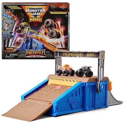 Image de Monster Jam Playset Mini Freestyle Flip Arena Transformable Jeu et Rangement avec 2 Trucks Officiels Format Show Jouet Enfant 3 Ans +