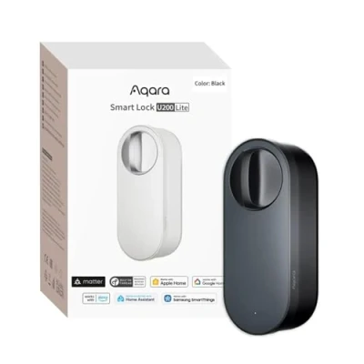 Image de Aqara Serrure Connectée U200 Lite, Matter over Thread, Mode Silencieux, Auto Verrouillage, Accès à Distance, Batterie Rechargeable, Compatible Apple Home, Home Assistant, Google Alexa, Noir