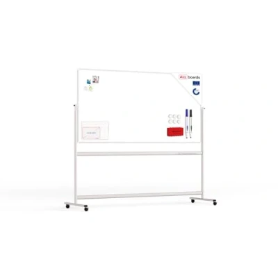 Image de ALLboards Tableau Blanc Mobile Double Face Magnétique Effaçable à Sec avec Cadre en Aluminium 200x100cm, Rotatif Whiteboard