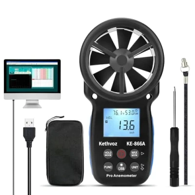 Image de Kethvoz VMC Anémomètre Portable avec Thermomètre pour Mesure la vent vitesse debit d air VMC, Humidité, Température Système de collecte poussière CVC, KE 866A