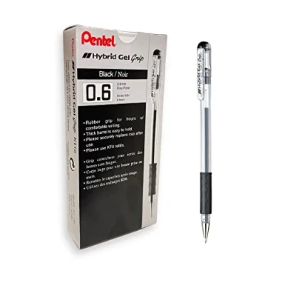 Image de Pentel K116E B Hybrid Gel Grip Lot de 12 stylos roller Pointe 0,6 mm Trait 0,3 Rouge