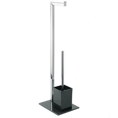 Image de MSV, Combiné pour WC 2 en 1 avec Support récipient intérieur Amovible Brosse WC, INOX, et Dérouleur Papier Toilette, Serviteur Non Fixe, Verre Noire