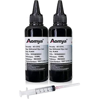 Image de Bouteille d&#039;encre de Recharge Noire Universelle Aomya 200 ML pour imprimantes HP Canon, Epson, Brother Compatible avec Le système Cartouche Rechargeable CISS