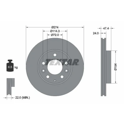 Image de TEXTAR 92110400 Disque de frein 274 24 05/08 114,3 ventilé l&#039;intérieur sans roulement roue, boulon fix moyeu roue