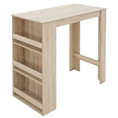 Image de ML Design Table de Bar avec Étagère à 3 Niveaux, Chêne Sonoma, 117x106x57 cm, Beaucoup d&#039;Espace Rangement, Haute Moderne, Comptoir Bar, Bistrot, Pub, Petit Déjeuner