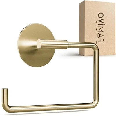 Image de ovimar Toilettenpapierhalter Farstadsanden Ohne Bohren Gold selbstklebend Edelstahl Klorollenhalter Deckel WC Rollenhalter mit Absenkdämpfung Matt zum Kleben Klopapapierhalter