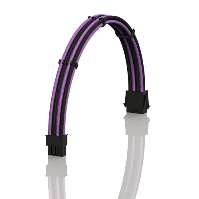 Image de LINKUP AVA 30cm 8 Broches (4+4) CPU ATX Carte Mère Alimentation PSU Câble d&#039;Extension Tressé Manchon Personnalisé Mod PC avec Peignes Pack Unique 300mm Violet Noir