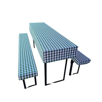 Image de Lemos Home Lot de 3 Coussins pour Tente à bière Comprenant 1 Nappe et 2 Housses Banc Taille Couleurs au Choix (110 x 60 cm, Vert Carreaux)