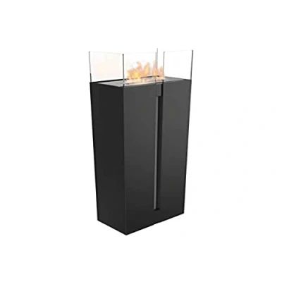 Image de KRATKI Romeo Cheminée d&#039;Intérieure Bio Ethanol Récipient Autoportant 0.5 l TÜV Certifié Acier Recouvert de Poudre 4 Panneaux Verre Moulu Noir 35 x 113 cm