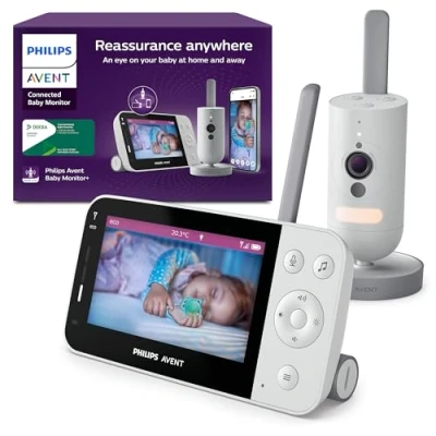 Image de Philips Avent écoute bébé connecté avec Wi Fi, caméra HD de haute qualité, vision nocturne infrarouge, détection des pleurs, audio bidirectionnel, 12 heures d&#039;autonomie en mode éco, modèle SCD951/26