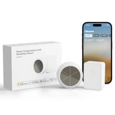 Image de Meross Thermomètre Hygromètre Intelligent à Énergie Solaire (AVEC HUB), Capteur de Température et d’Humidité Compatible avec Apple Home, Alexa Google Surveillance Distance, Alertes d&#039;Appli