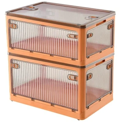 Image de Creahaus 2 Piece Storage Box Set with Lid, 28 Litre Stackable Wheels, Collapsible 5 Door Box, Toy Organiser, Cabinet (Vert)