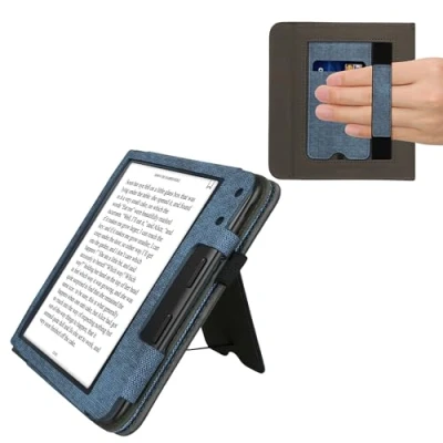 Image de kwmobile Étui Compatible avec Kobo Libra Colour Coque à Rabat magnétique Tablette eReader Similicuir Bleu foncé Gris
