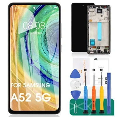 Image de Écran tactile de rechange TFT pour Samsung Galaxy A52 5G LCD Digitizer SM A526B A526U Assemblée Pièce réparation avec cadre (sans empreintes digitales)