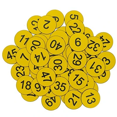 Image de Étiquettes numérotées en plastique gravées sans trou (1 à 50, jaune)