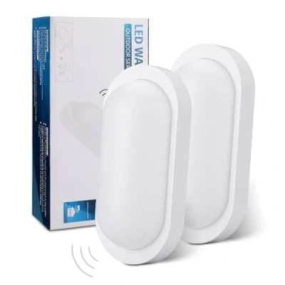 Image de Oraymin 2 Pièces LED Plafonnier avec Détecteur de Mouvement, 12W 1080Lm Ovale 4000K, IP65 Lampe Cave pour Couloir, Garage, Balcon, Escalier, Abri deVoiture, Cave, Blanc