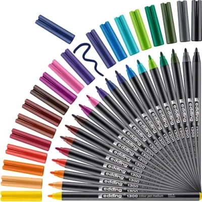 Image de edding 1300 feutre de coloriage fin pointe moyenne multicolore 20 stylos ronde 2 mm pour dessiner et écrire l&#039;école, les mandalas, le doodling, bullet journals