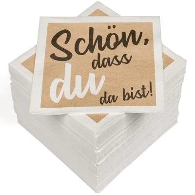 Image de HEKU 30243 57 : Lot de 100 serviettes en papier triple épaisseur, inscription « Schön, dass du da bist », autres
