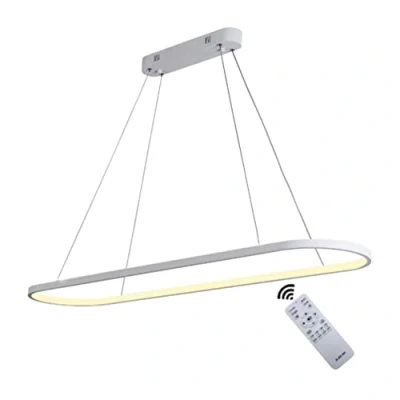 Image de Suspension LED Ovale Lampes de Bureau Table à Manger, Lampe Plafonnier Dimmable avec Télécommande, Lustre Filaire Design Anneau Moderne Hauteur Réglable Lumière