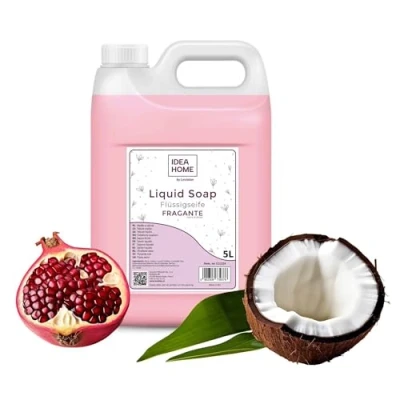 Image de IDEA HOME FRAGANTE Savon Liquide Mains 5l Recharge Liquide, Bidon 5 litres Doux pour la Peau, Testé Dermatologiquement Grenade avec Lait de Coco, Rose