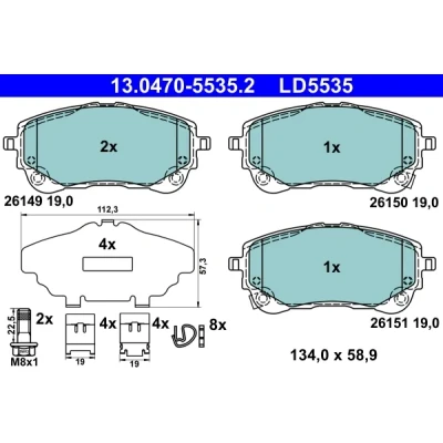 Image de ATE 13.0470 5535.2 Jeu de plaquettes frein avec indicateur d&#039;usure tôle anti bruit, vis d&#039;étrier accessoires