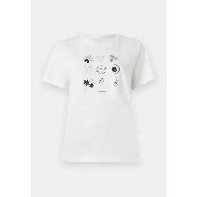 Image de TOM Tailor Basic CREW NECK Tshirt imprimé, Femme, Taille: Small, Soft clear white