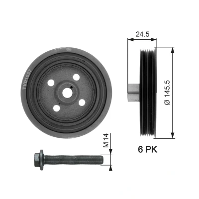 Image de GATES TVD1057A Poulie Damper 145,5 avec accessoires FleetRunner Micro V Stretch Fit FORD: Focus 2, C Max, Transit Connect Mk1 Van