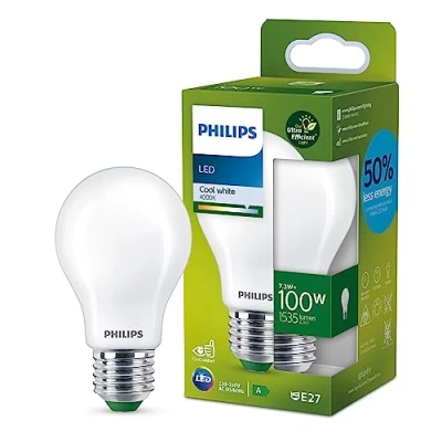 Image de Philips ampoule LED Ultra Efficient Classe A, 100W, culot E27, blanc froid 4000K, dépolie, verre