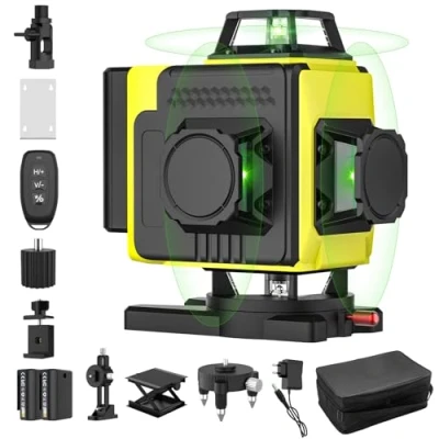 Image de Niveau Laser Autonivelant 360 X 4, Lazer Niveaux Chantier 4d 16 Lignes Laser, Mode Impulsion ExtéRieur, 2 Batterie,Nivellement Automatique, Support Rotatif, TéLéCommande (Sans TréPied)