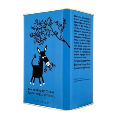 Image de Naxos Happy Olives Huile d&#039;Olive Extra Vierge grecque Bidon de 3L Premium Olive Oil Riche en Polyphénols, Récoltées à la Main (Cyclades) (3 L, Vierge)