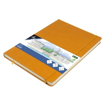 Image de Kangaro Art Carnet de croquis A4 à couverture rigide en polyuréthane Jaune ocre 80 feuilles 140 g Papier crème