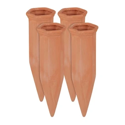 Image de Relaxdays 10030005 Cône en Argile d’arrosage, Lot de 4 Accessoire Bouteilles d’1,5 L, 17 x 5,5 5 cm, Terre Cuite