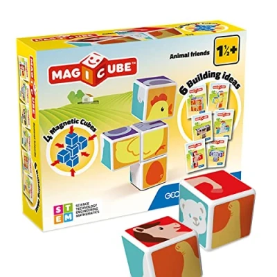 Image de GEOMAG MAGICUBE : Amis des Animaux 4 Cubes Magnétiques pour 6 Constructions Différentes Jeu de Construction Magnétique Enfants dès 18 Mois Fabrication Suisse Jouet Éducatif STEM
