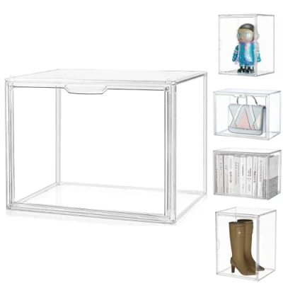 Image de Vitrine en Verre pour Collection, Boîte de Présentation Acrylique Transparent à 2 Niveaux Figurines Pop, Funko Mini Figurines, Objets DIY (45x33x33cm)