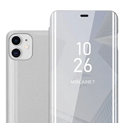 Image de cadorabo Coque Compatible avec Apple iPhone 11 en Agate Argent Miroir Clear View Pochette de Protection Fonction Support à 360 Degrés Style Livre Ultra Slim Case