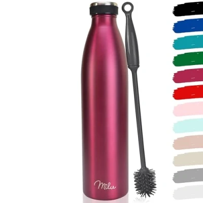 Image de Milu Gourde en acier inoxydable 350 ml 500 ml, 750 1000 1,5 l bouteille isotherme, d&#039;eau isolée, double paroi anti fuite, convient aux acides carboniques (Berry, 1500ml)