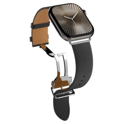 Image de Spigen Enzo Bracelet de remplacement en Cuir Véritable Compatible avec Apple Watch Ultra 2/1 49mm, Series 10 46mm, 9/8/7/6/5/4/SE 45mm, 44mm Noir