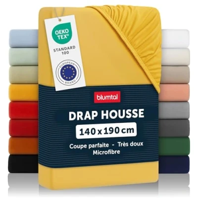 Image de Blumtal Drap Housse 140x190 cm en Microfibre certifié Oeko TEX House 140 x 190 Doux Respirant et Lavable de lit Jaune