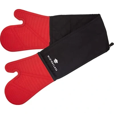 Image de MasterClass Gants de Four Doubles Ultra Résistants, Silicone / Coton, Noir Rouge