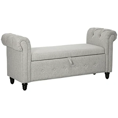 Image de HOMCOM Banc de Rangement Banquette Coffre 2 en 1 Tissu Aspect Lin avec Pieds Bois 146,5 x 49 72 cm Gris