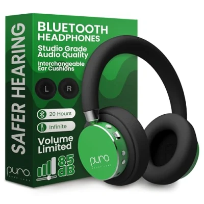 Image de Puro Sound Labs BT2200 Plus Casque Bluetooth pour Enfants à Limitation du Volume Sûr Qualité Audio de Niveau Studio et Isolation Bruit Vert
