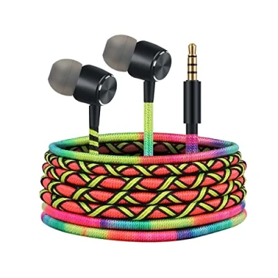 Image de URIZONS oreillette Filaire écouteurs Intra Auriculaires filaires pour Enfants avec télécommande de Microphone iPhone Smartphone Android Handmade Thread Tribe Arc en Ciel