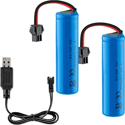 Image de Yangers Lot de 2 batteries Li ion rechargeables 15C SM 2P 3,7 V 1200 mAh avec chargeur USB pour voiture télécommandée hors route camion Jumper Véhicule Drift Monster Toys