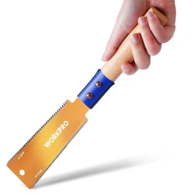 Image de WORKPRO Scie Japonaise 150 mm, à Main Double Tranchant de 14/17 TPI, Traction avec Poignée Ergonomique en Hêtre, Lame Flexible SK5, Menuisier pour bois