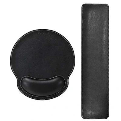 Image de MAIDERN Repose Poignets et Tapis de Souris en Cuir PU avec Poignets, kit mémoire Mousse pour Ordinateur/Ordinateur Portable/Mac Noir