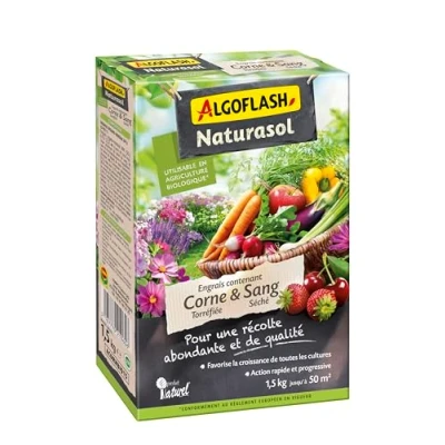 Image de ALGOFLASH NATURASOL Engrais contenant de la Corne torréfiée et Sang Séché, Jusqu&#039;à 50m² , 1.5 kg, ACORNBIO15, Vert